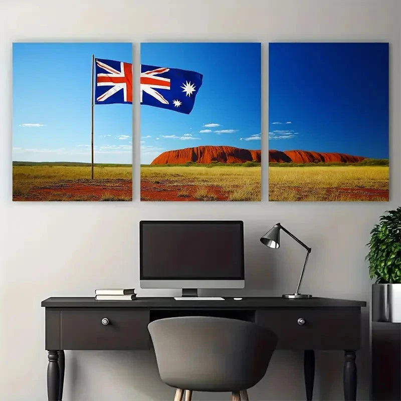 3pcs Lovers Flag Australia Wall Art Set Canvas Framed 60x90cm - High Quality Print 100% Australian Made Wall Canvas Ready to Hang