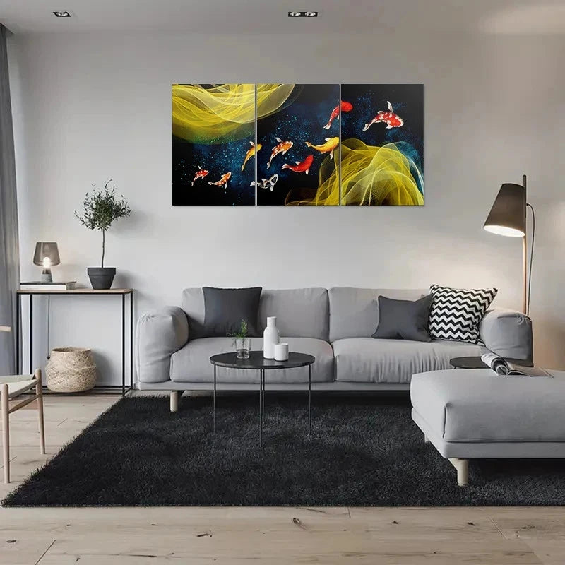 3pcs Modern Abstract Fish Textured Metal Print Ready to Hang Art