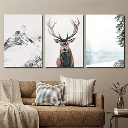 3pcs Majestic Deer Portrait Perfect Serene Wall Art Set Canvas Framed 40x60cm - High Quality Print 100% Australian Made Wall Canvas Ready to Hang