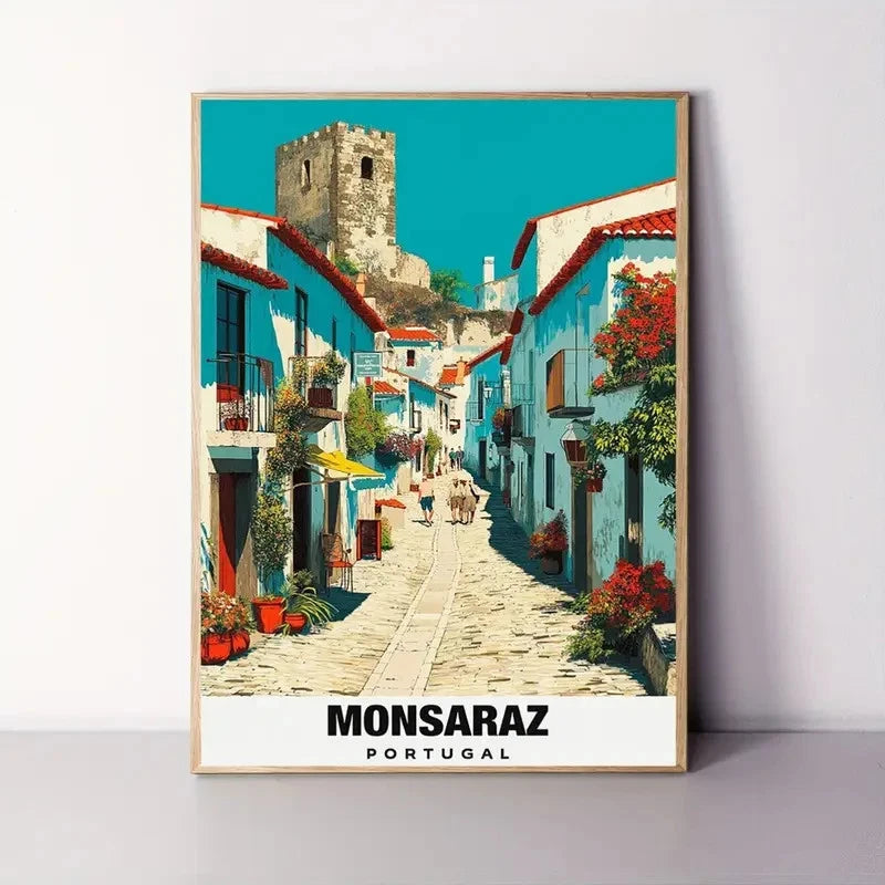 Mondeaux Flowage Portugal Vibrant Blue & White Travel Poster Print Wall Art