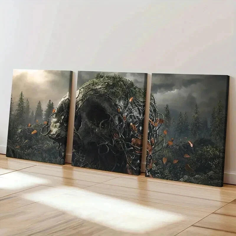 3pcs Creepy Skeleton Entwined in Vines  Wall Art Set Canvas Framed 40x60cm - High Quality Print 100% Australian Made Wall Canvas Ready to Hang
