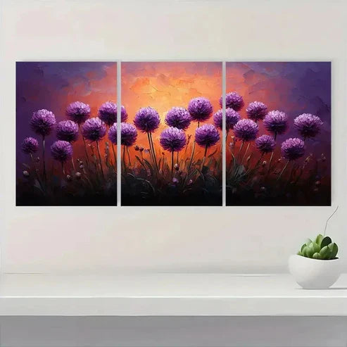 3pcs Vibrant Purple & Orange Sunset D Wall Art Set Canvas Unframed - High Quality Print 100% Australian Made Wall Canvas