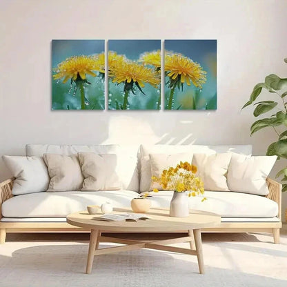 3pcs Morning Dewdrops on Yellow Flowers Wall Art Set Canvas Framed 40x60cm - High Quality Print 100% Australian Made Wall Canvas Ready to Hang