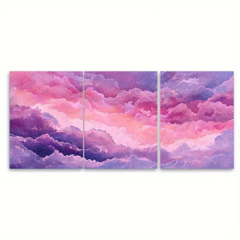 3pcs Pink and Purple Clouds Sunrise Wall Art Set Canvas Framed 50x70cm - High Quality Print 100% Australian Made Wall Canvas Ready to Hang