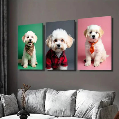 3pcs Chic & Stylish Dog Green, Gray, Pink Art Set Canvas Unframed - High Quality Print 100% Australian Made Wall Canvas