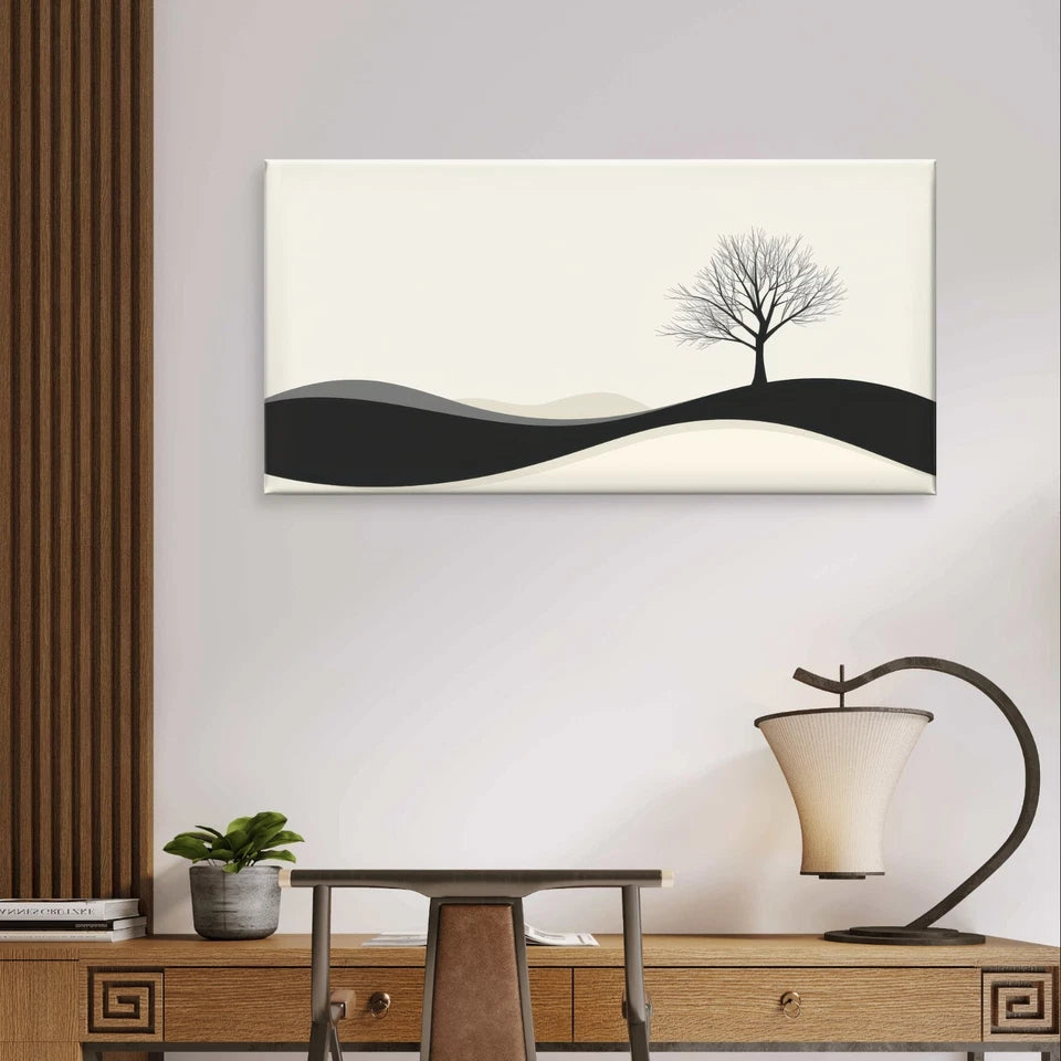 Minimalist Black and White Tree Wall Art Canvas Office Home Framed 120x60cm