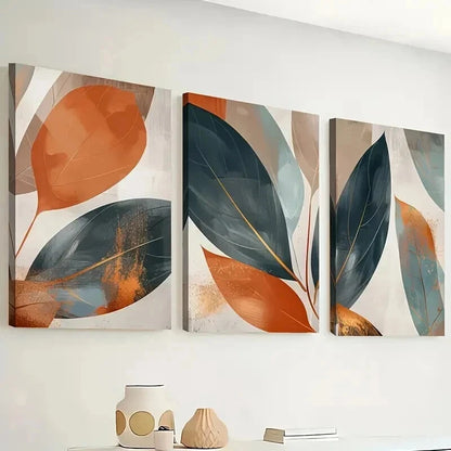 3pcs Stylish Abstract Leaf Printing Wall Art Set Canvas Framed 40x60cm - High Quality Print 100% Australian Made Wall Canvas Ready to Hang