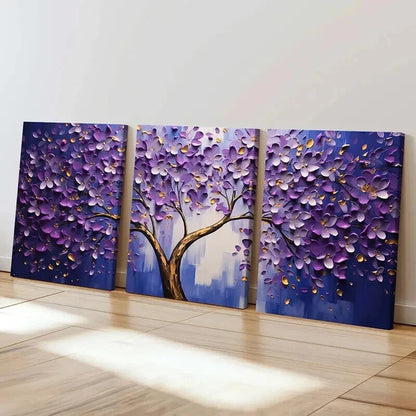 3pcs Abstract Purple Blossom Tree Painting Wall Art Set Canvas Framed 40x60cm - High Quality Print 100% Australian Made Wall Canvas Ready to Hang