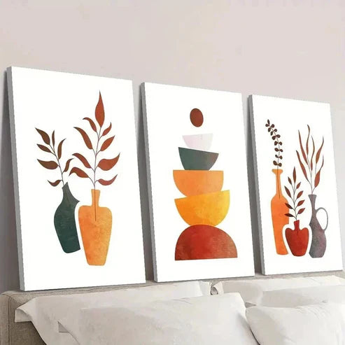 3pcs Circle Balance Floral Vase Arrangement Wall Art Set Canvas Unframed - High Quality Print 100% Australian Made Wall Canvas