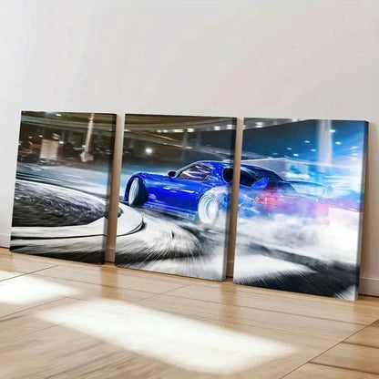 3pcs Modern Sports Supercar Drifting Print Wall Art Set Canvas Framed 40x60cm - High Quality Print 100% Australian Made Wall Canvas Ready to Hang