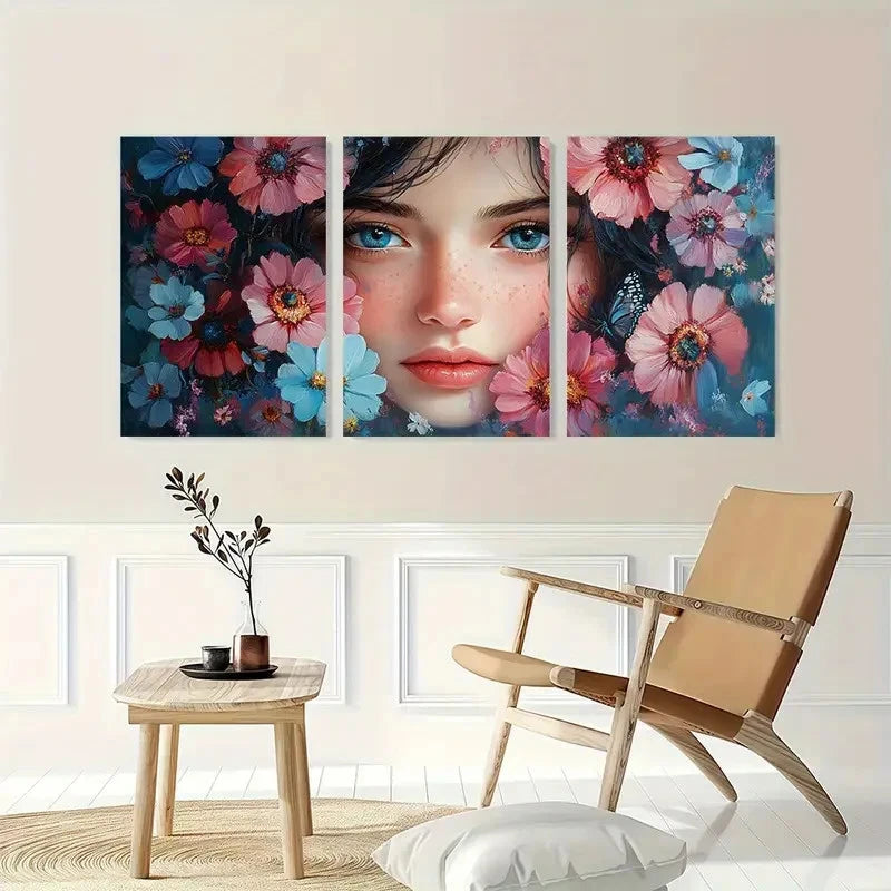 3pcs Dreamy Girl Butterflies Flowers Perfect Wall Art Set Canvas Framed 40x60cm - High Quality Print 100% Australian Made Wall Canvas Ready to Hang