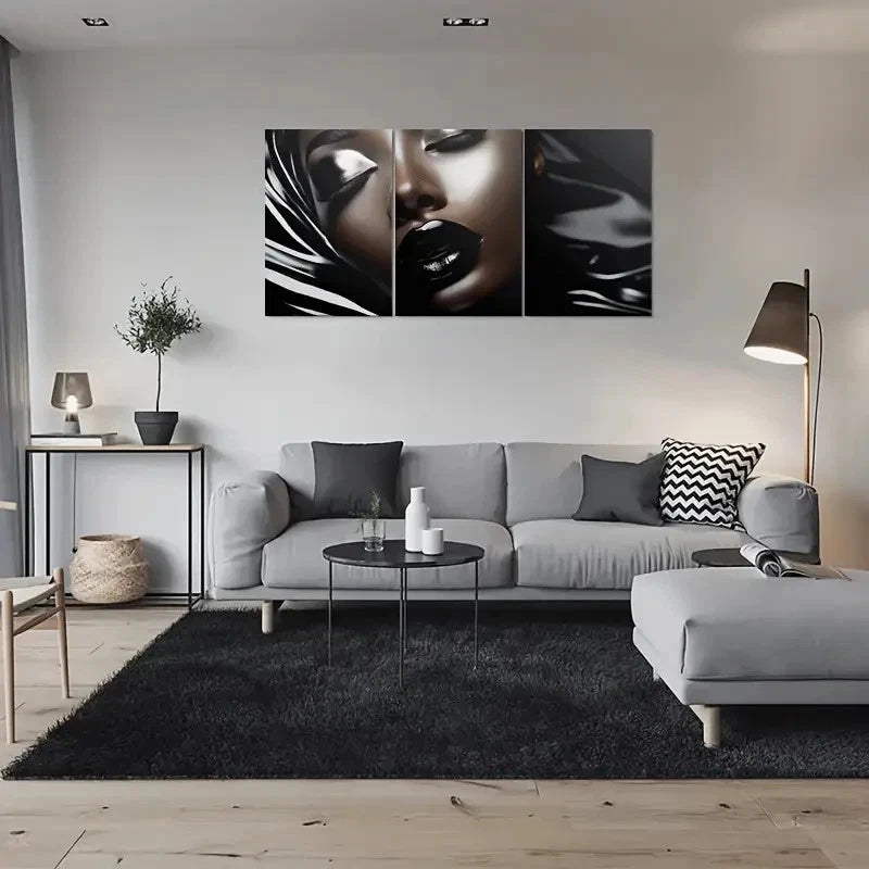3pcs Modern Abstract Black and White Metal Print Ready to Hang Art