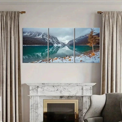 3pcs Snow Mountain Tree and Lake Modern Wall Art Set Canvas Framed 40x60cm - High Quality Print 100% Australian Made Wall Canvas Ready to Hang