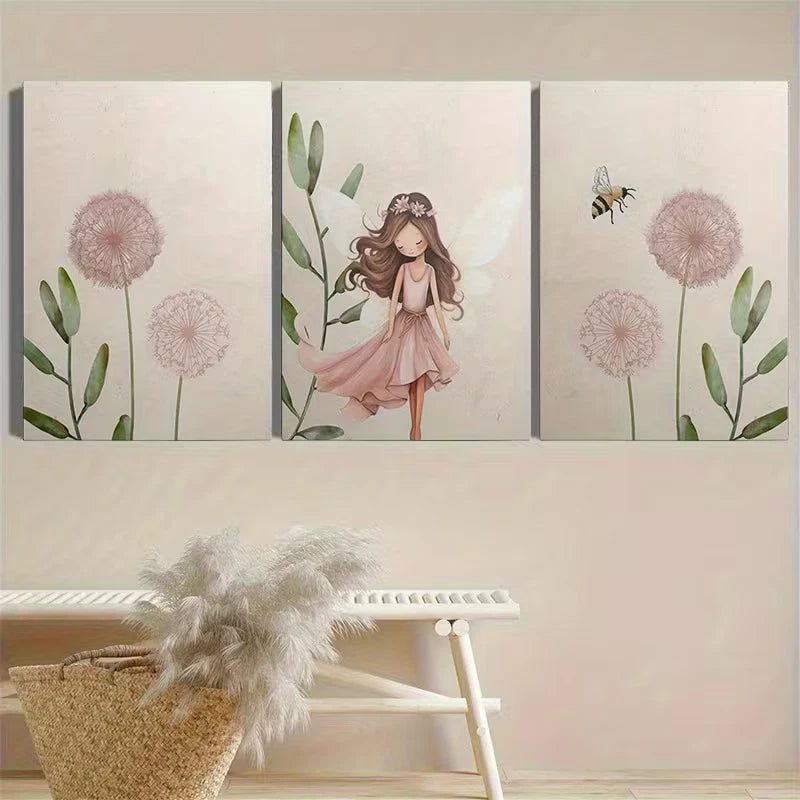 3pcs Pink Dandelion Flowers Wall Art Set Canvas Framed 40x60cm – High Quality Print, 100% Australian Made, Ready to Hang