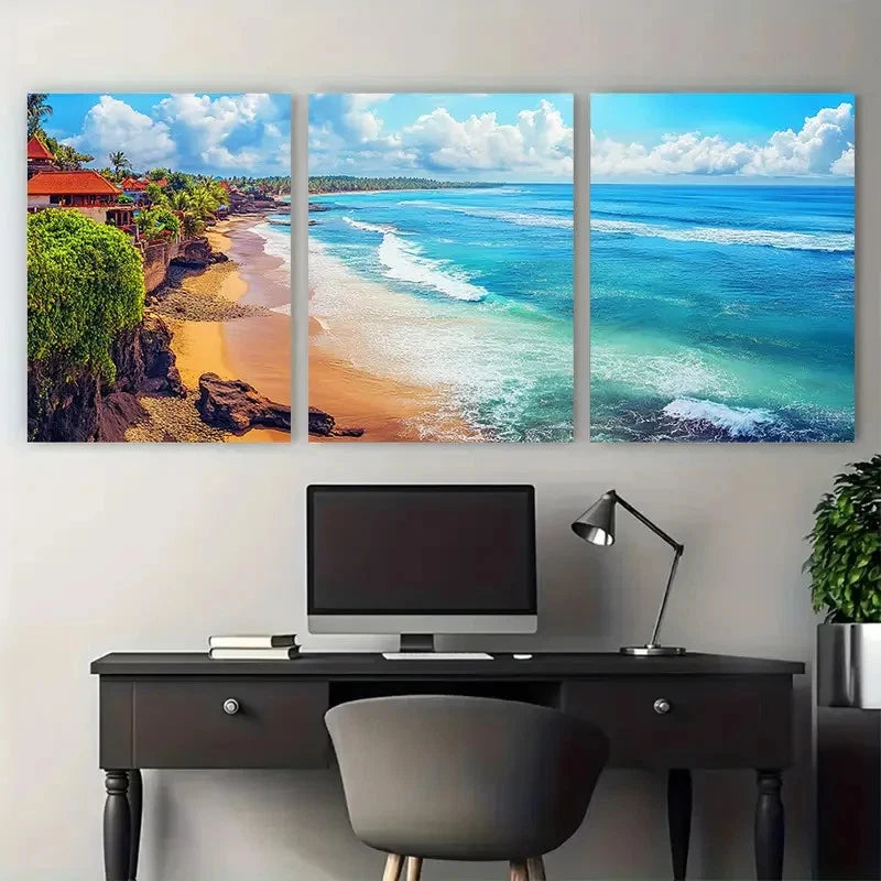 3pcs Kutak Beach Nature Décor Perfect  Wall Art Set Canvas Framed 60x90cm - High Quality Print 100% Australian Made Wall Canvas Ready to Hang