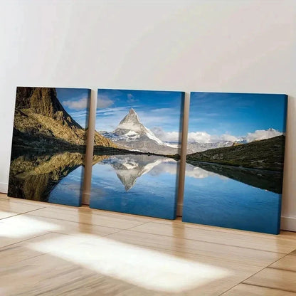 3pcs Lake Snowy Mountains Modern Landscape Wall Art Set Canvas Framed 40x60cm - High Quality Print 100% Australian Made Wall Canvas Ready to Hang