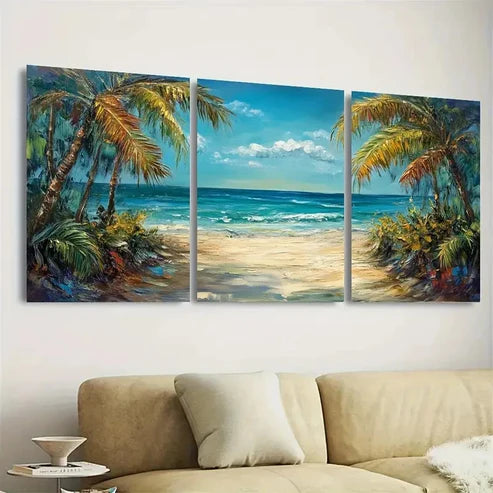 3pcs Palm Trees & Ocean Wall Art Set Canvas Unframed - High Quality Print 100% Australian Made Wall Canvas