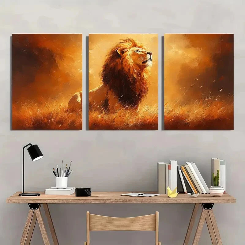 3pcs Lion Of Judah Painting Animal Themed Metal Print Ready to Hang Art