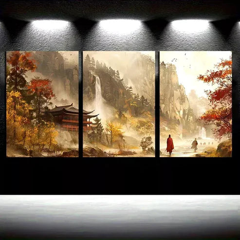 3pcs Chinese Traditional Painting Canvas Framed 60x90cm - High Quality Print 100% Australian Made Wall Canvas Ready to Hang