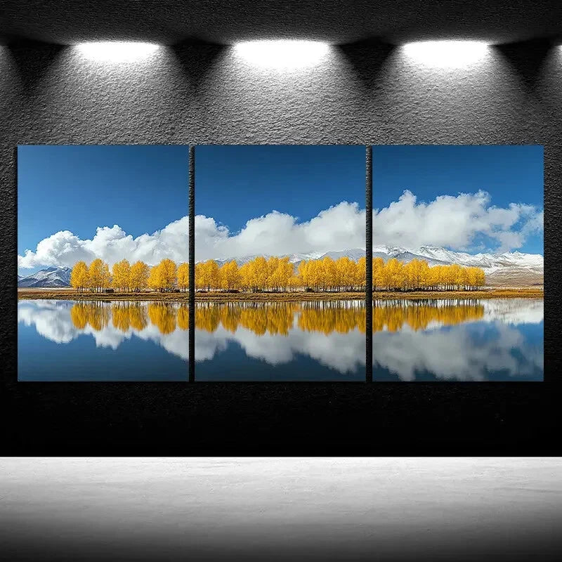 3pcs The Scenery On The Lake Metal Blue Sky Print Ready to Hang Art