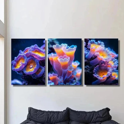 3pcs Colorful Sea Anemones Sea Plant Wall Art Canvas Unframed - High Quality Print 100% Australian Made Wall Canvas