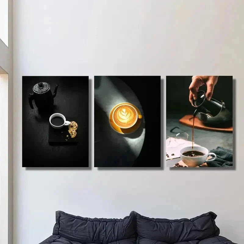3pcs Black Coffee & Cake Espresso Perfect Wall Art Set Canvas Framed 40x60cm - High Quality Print 100% Australian Made Wall Canvas Ready to Hang