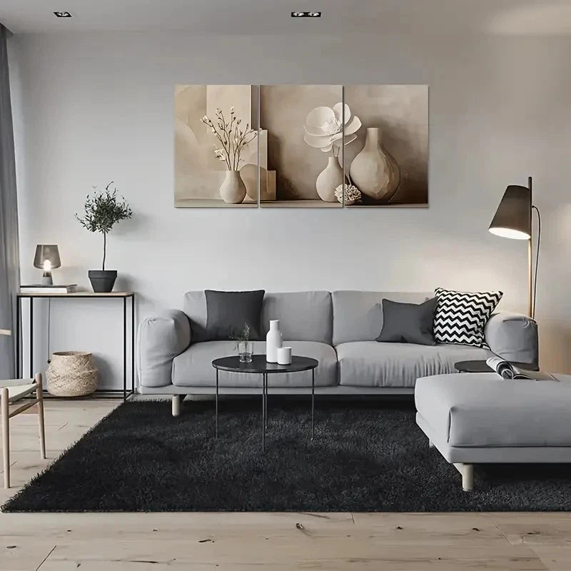 3pcs Abstract Flower Vase Painting Metal Print Ready to Hang Art