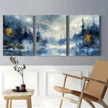 3pcs Misty Blue Mountain  Wall Art Set Canvas Framed 40x60cm - High Quality Print 100% Australian Made Wall Canvas Ready to Hang