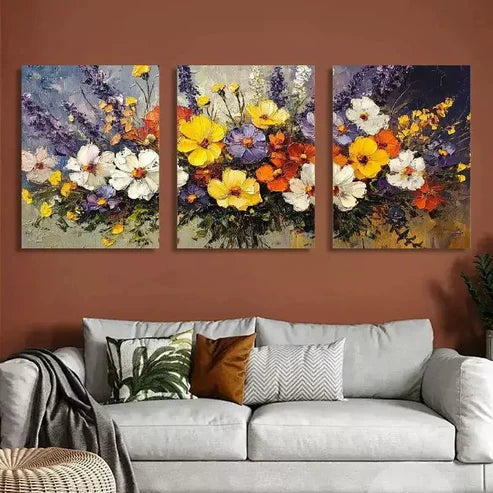 3pcs Decorative Rustic Daisy & Wildflower Canvas Unframed - High Quality Print 100% Australian Made Wall Canvas
