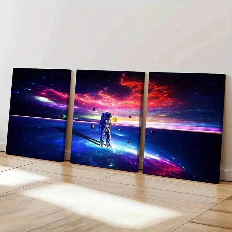 3pcs Space Astronaut Planet Art Painting Wall Art Set Canvas Framed 40x60cm - High Quality Print 100% Australian Made Wall Canvas Ready to Hang