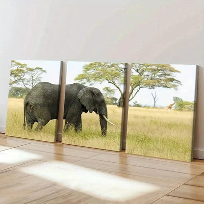 3pcs African Elephant Savanna Portrait Wall Art Set Canvas Framed 40x60cm - High Quality Print 100% Australian Made Wall Canvas Ready to Hang