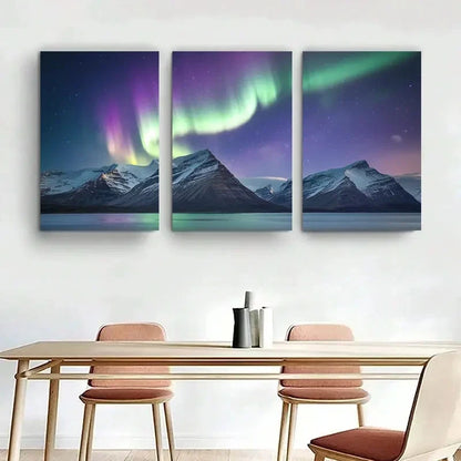 3pcs Northern Lights Panorama Design Metal Print Ready to Hang Art