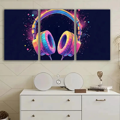 3pcs Vibrant Headphone Canvas Art Wall Art Set Canvas Framed 60x90cm - High Quality Print 100% Australian Made Wall Canvas Ready to Hang