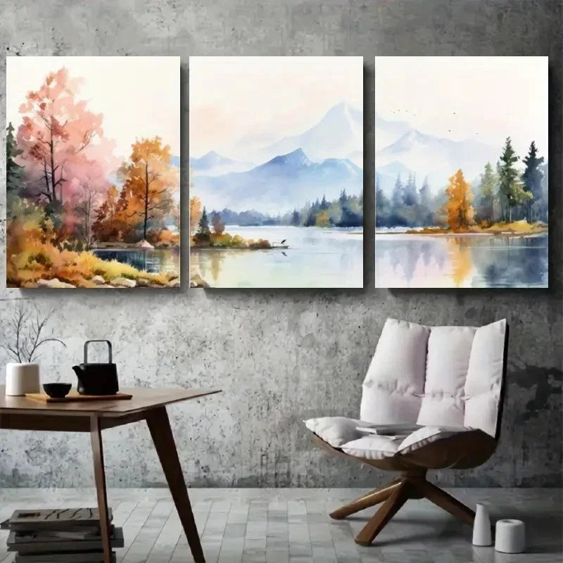 3pcs Tranquil Mountain and Lake Beautiful Scenic Metal Print Ready to Hang Art