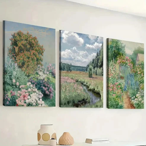 3pcs Floral Meadow Vibrant Nature Perfect Wall Art Canvas Unframed - High Quality Print 100% Australian Made Wall Canvas