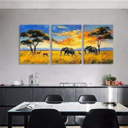 3pcs Safari Sunset Landscape Golden Perfect Wall Art Set Canvas Framed 40x60cm - High Quality Print 100% Australian Made Wall Canvas Ready to Hang
