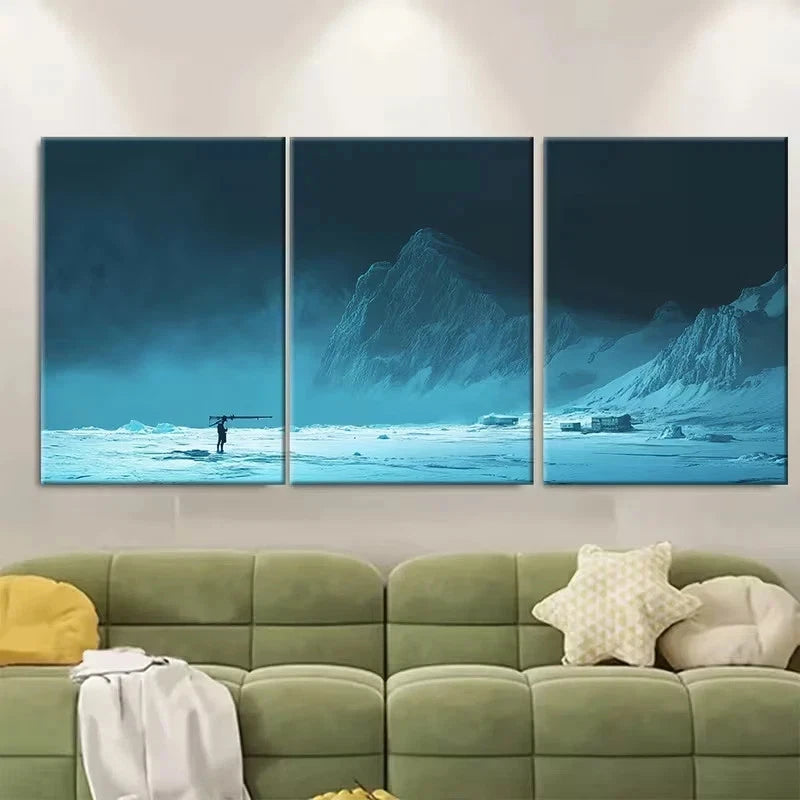 3pcs Ice Floes with a Supply Helicopter Wall Art Set Canvas Framed 40x60cm - High Quality Print 100% Australian Made Wall Canvas Ready to Hang