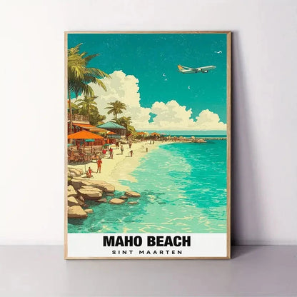 Maho Beach Sint Maarten Turquoise Caribbean Travel Poster Print Wall Art