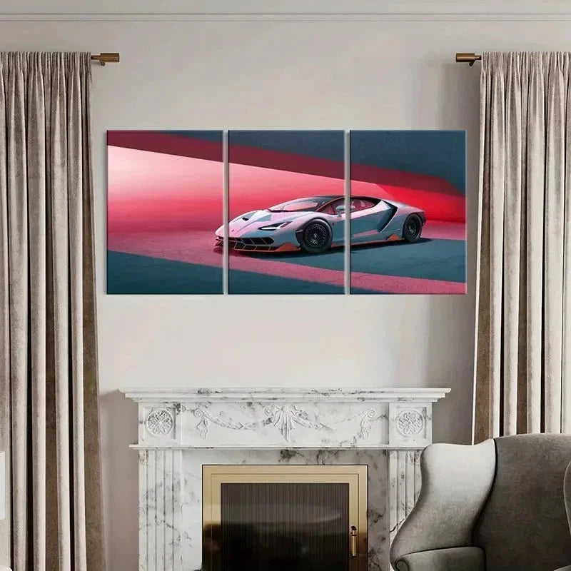 3pcs Lamborghini in Red & Blue Background Wall Art Set Canvas Framed 40x60cm - High Quality Print 100% Australian Made Wall Canvas Ready to Hang