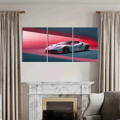3pcs Lamborghini in Red & Blue Background Wall Art Set Canvas Framed 40x60cm - High Quality Print 100% Australian Made Wall Canvas Ready to Hang