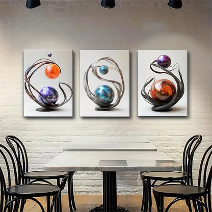 3pcs Modern Abstract Metal Sphere Yang Perfect Wall Art Set Canvas Framed 40x60cm - High Quality Print 100% Australian Made Wall Canvas Ready to Hang