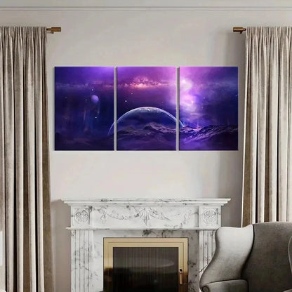 3pcs Space Purple Universe Dream Aesthetic Wall Art Set Canvas Framed 40x60cm - High Quality Print 100% Australian Made Wall Canvas Ready to Hang