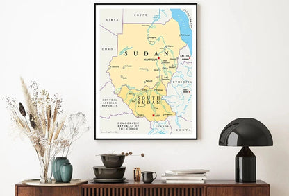Sudan And South Sudan Political map with details 91x61cm poster AU