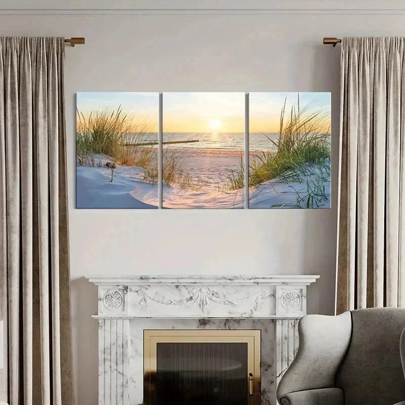 3pcs Seaside Beach Sunset and Sea Modern Wall Art Set Canvas Framed 40x60cm - High Quality Print 100% Australian Made Wall Canvas Ready to Hang