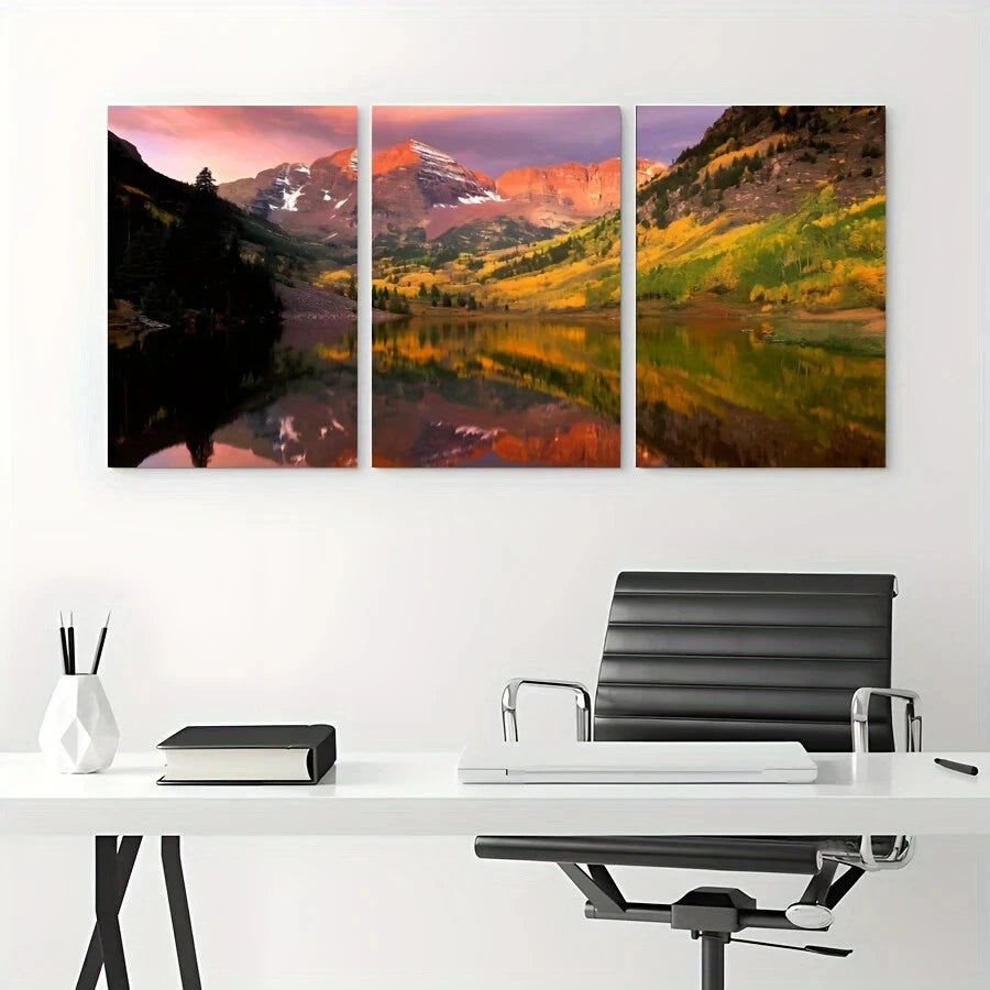 3pcs Mountain View River Side Metal Print Ready to Hang Art