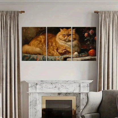 3pcs Luxurious Orange Persian Cat Artwork Wall Art Set Canvas Framed 40x60cm - High Quality Print 100% Australian Made Wall Canvas Ready to Hang