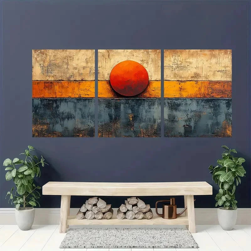 3pcs Beige and Brown Abstract Painting Metal Print Ready to Hang Art