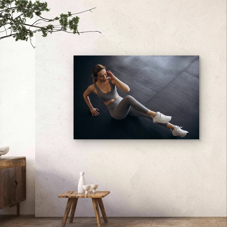 Woman Doing Core Floor Exercises 5mm Plastic Poster Ready to Hang 90x60cm