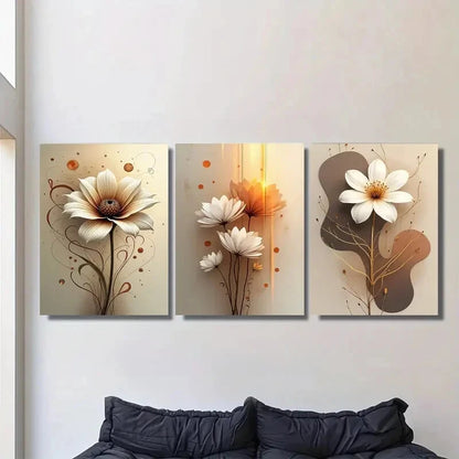 3pcs Vintage Floral Flower Painting Metal Print Ready to Hang Art