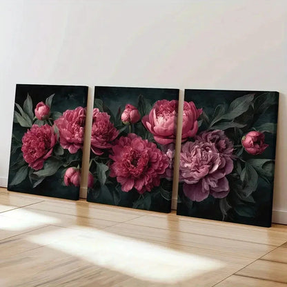 3pcs Rich Colors Peony Blossoms Floral Art  Wall Art Set Canvas Framed 60x90cm - High Quality Print 100% Australian Made Wall Canvas Ready to Hang